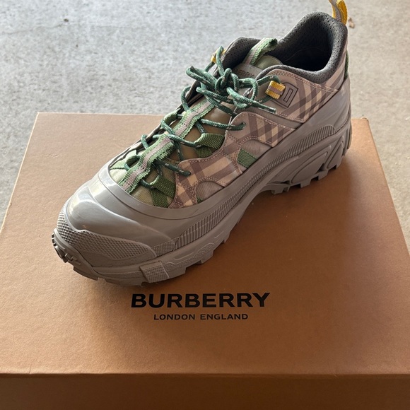 Burberry Gray and Green Check Sneakers - Picture 1 of 5
